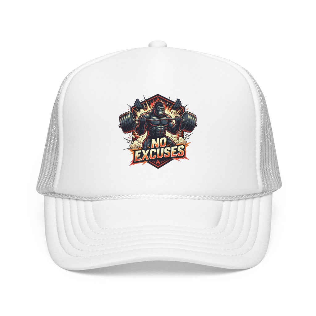 Trucker Hat — 'No Excuses' Gym Skull Design