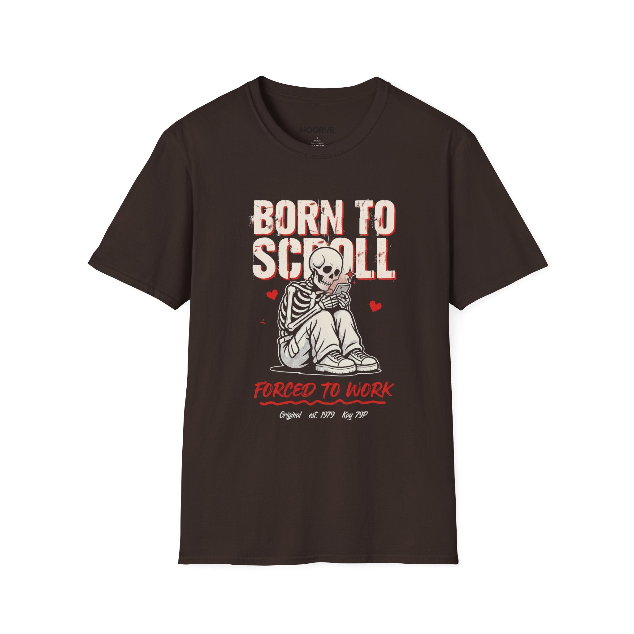 Born to Scroll T-Shirt — Cute Skeleton "Born to Scroll, Forced to Work" Graphic Tee