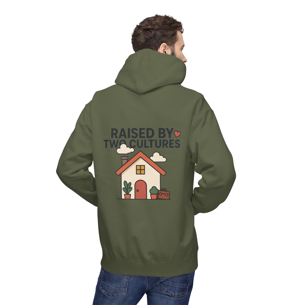 Raised by Two Cultures Hoodie — Multicultural Home Graphic Pullover