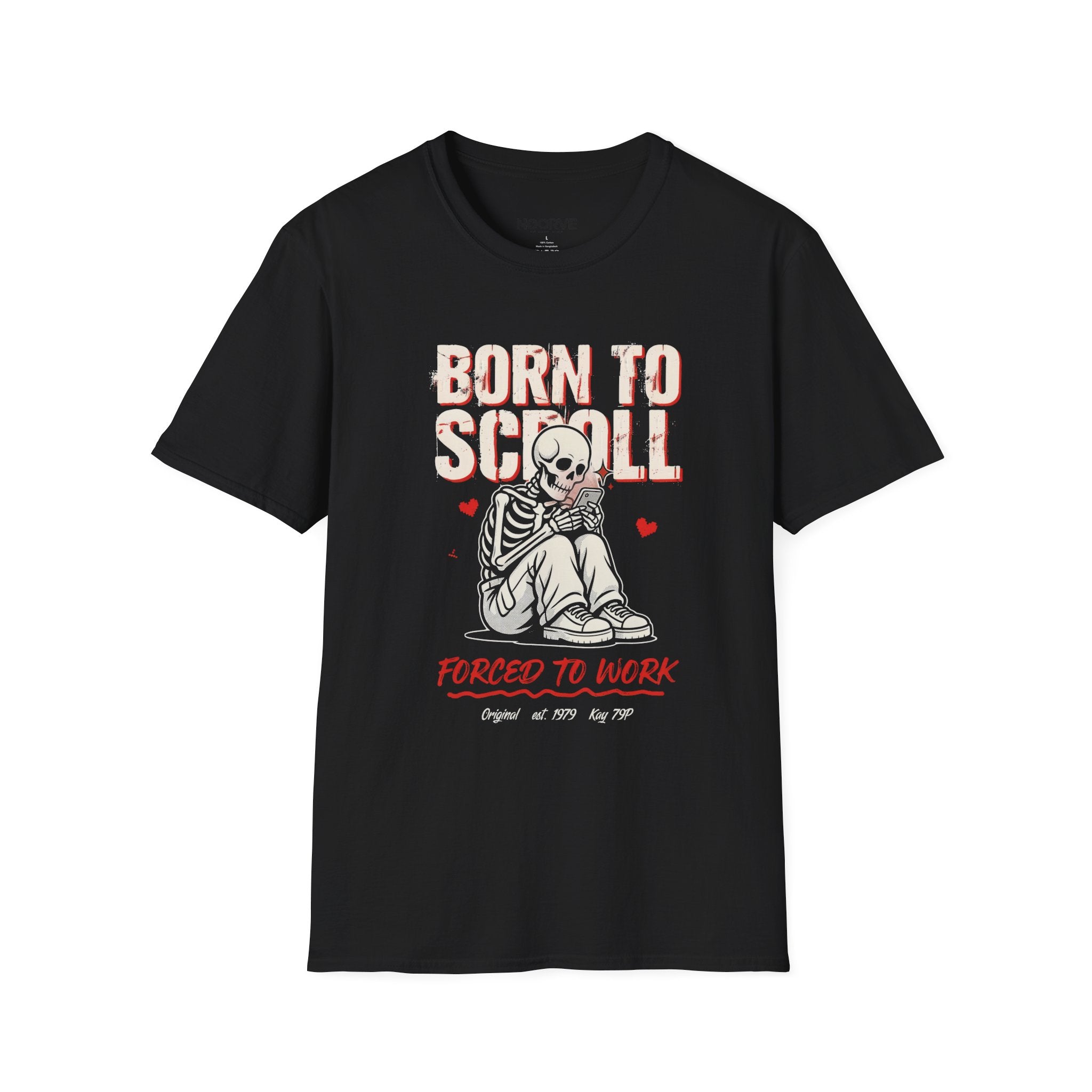Born to Scroll T-Shirt — Cute Skeleton Born to Scroll, Forced to Work Graphic Tee | Noorve | T-Shirt