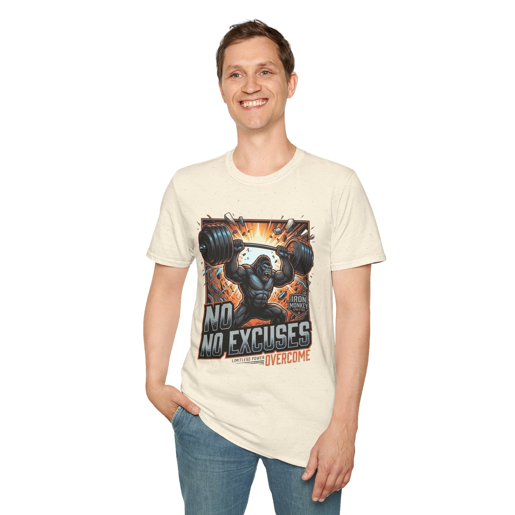 Motivational Weightlifting T-Shirt — 'No Excuses' Gorilla Gym Tee