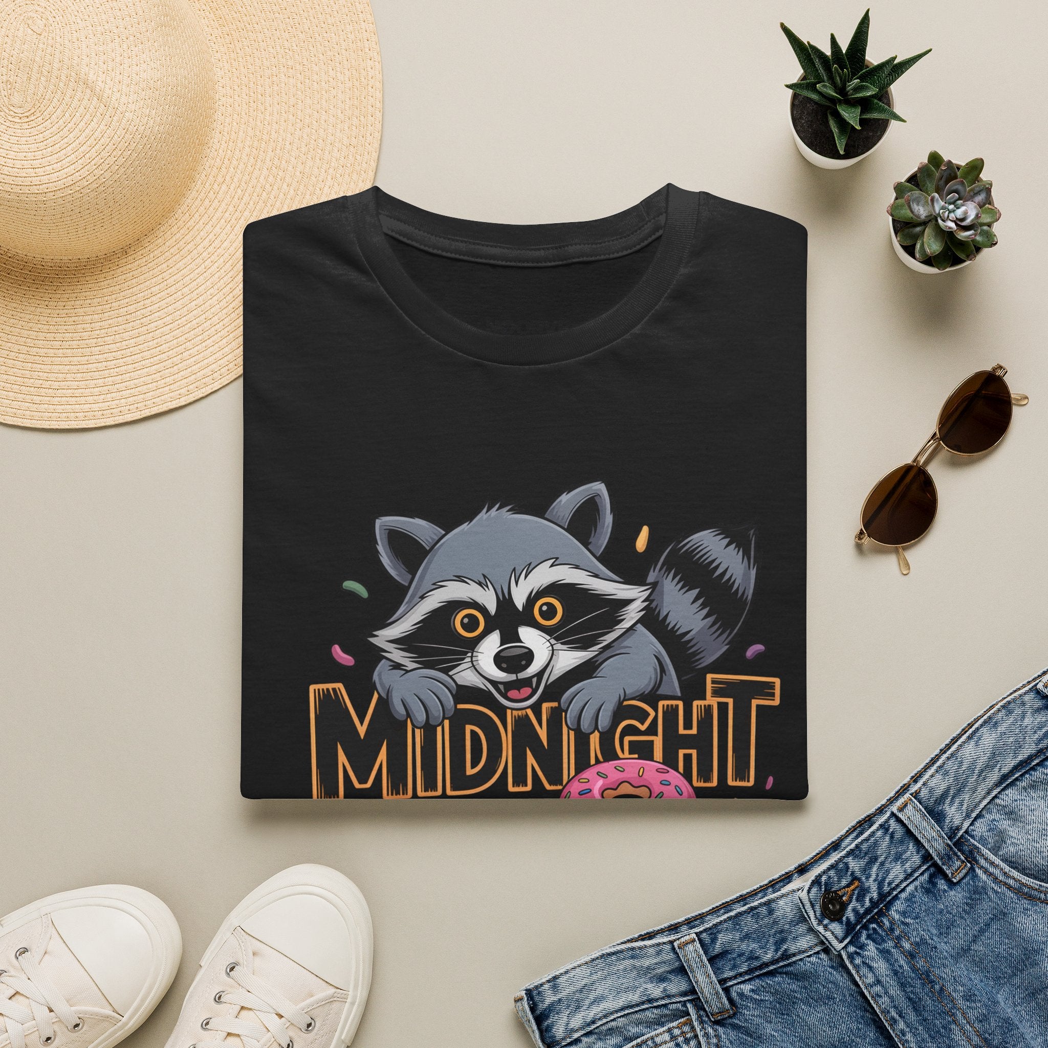 Midnight Snack Crew T-Shirt — Cute Raccoon Donut Tee | Noorve | T-Shirt