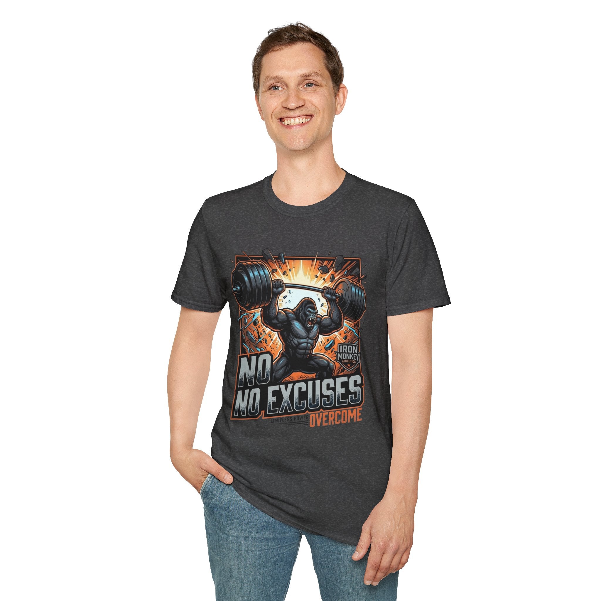 Motivational Weightlifting T-Shirt — 'No Excuses' Gorilla Gym Tee