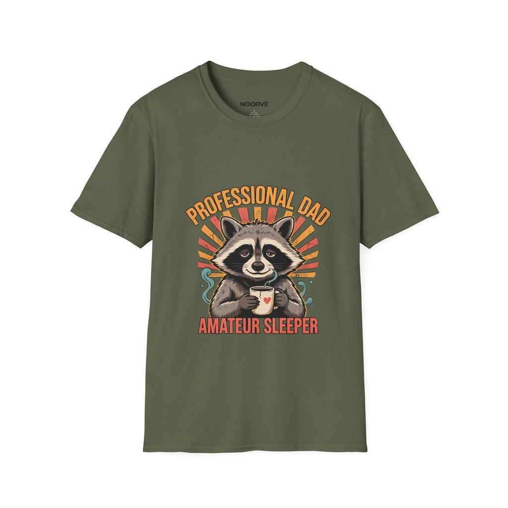 Dad T-Shirt – “Professional Dad, Amateur Sleeper” Cute Raccoon Father’s Day Tee