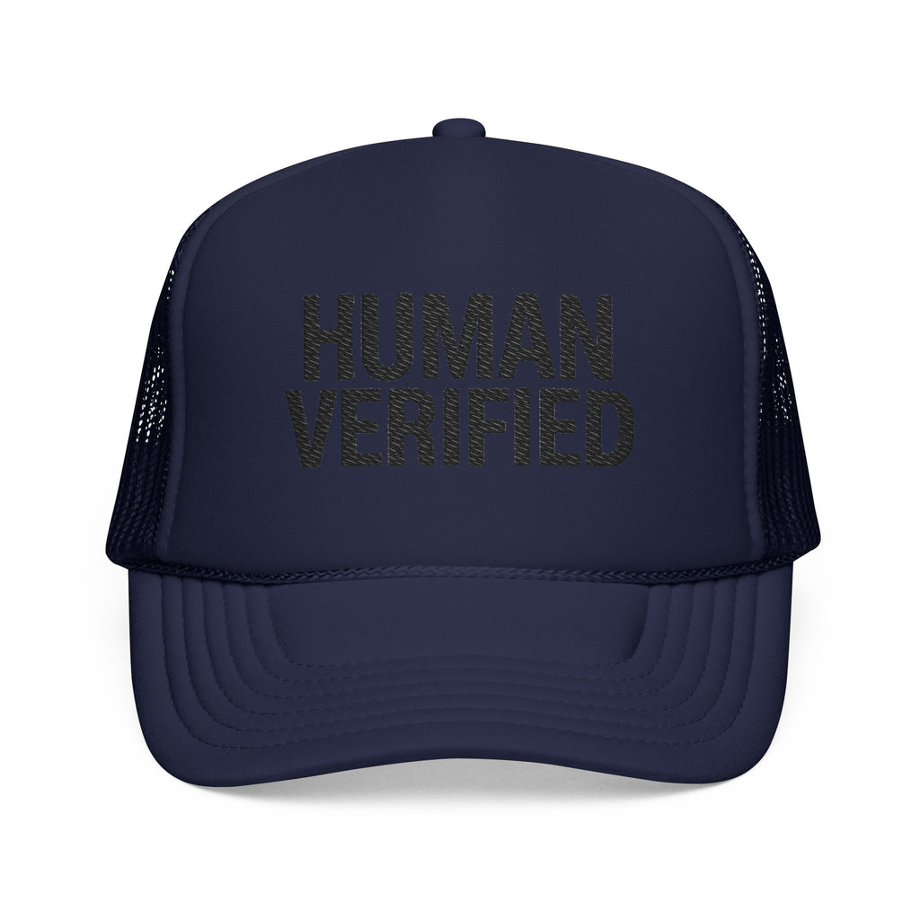 Human Verified Trucker Hat — Distressed Black Mesh Foam Cap | Noorve | Hats