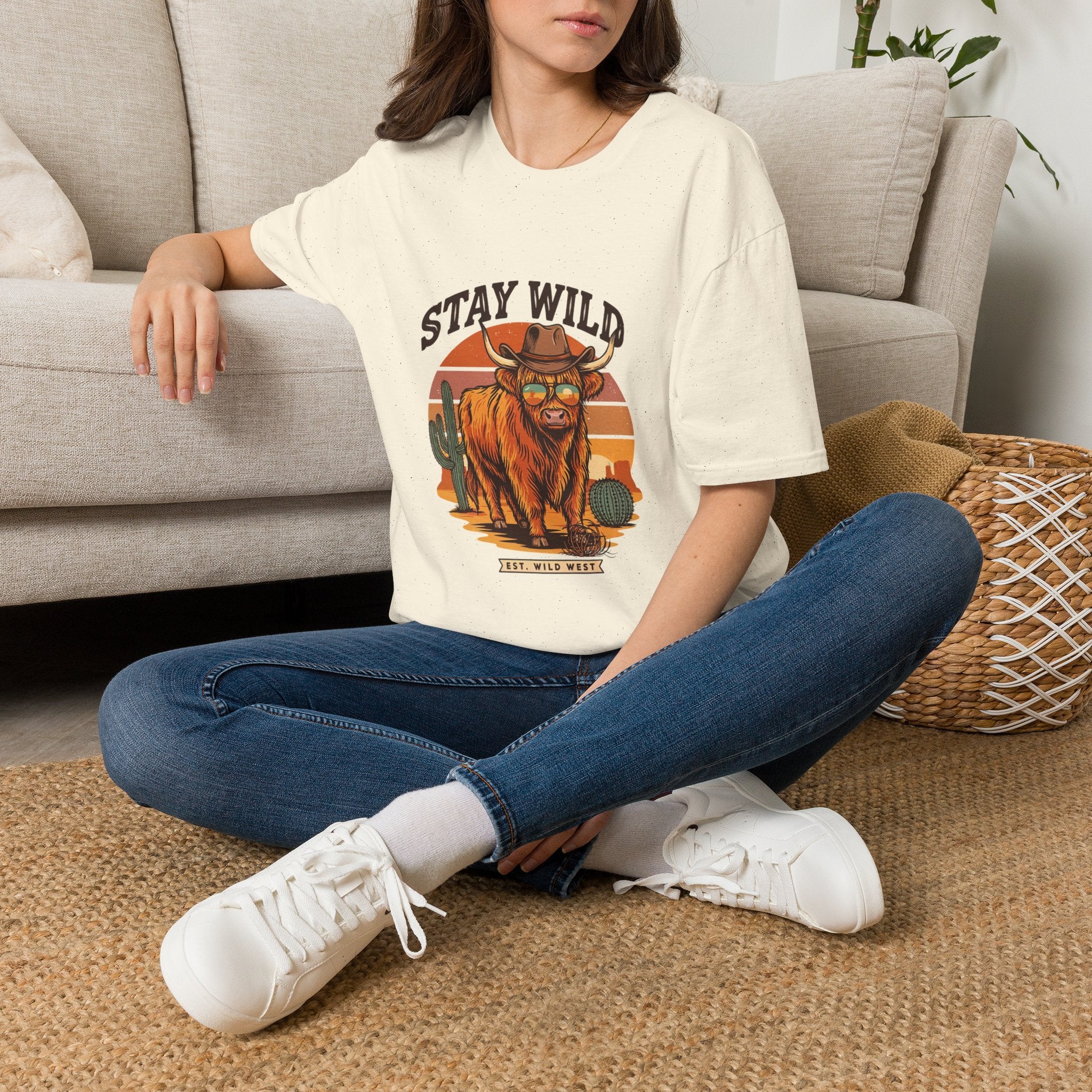 Stay Wild Longhorn T-Shirt — Retro Western Cow Skull Graphic Tee
