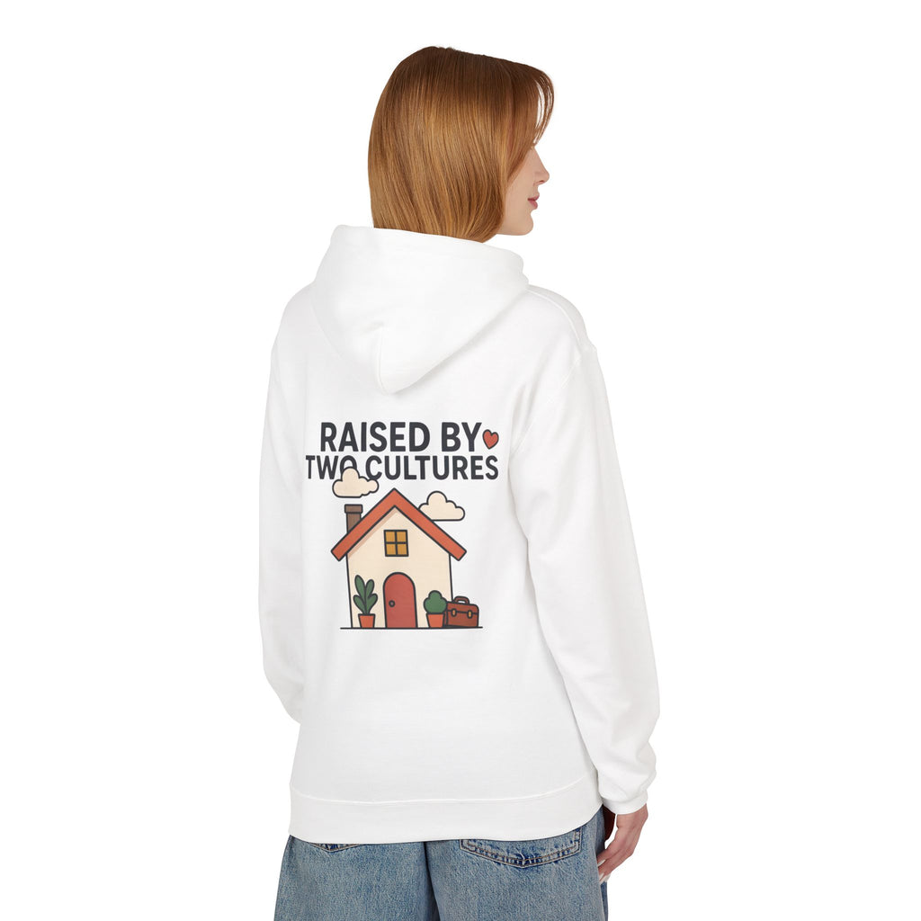 Raised by Two Cultures Hoodie — Multicultural Home Graphic Pullover