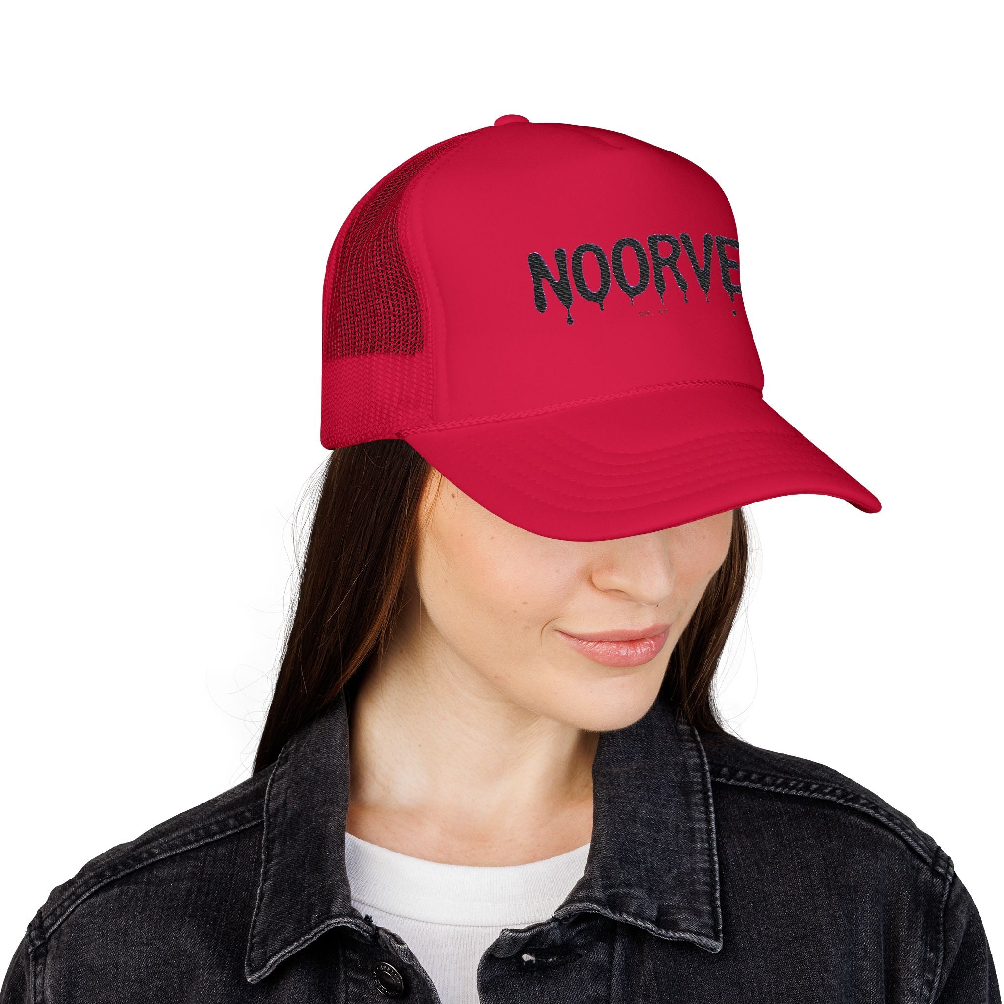 Drip Logo Trucker Hat — Noorvé Glimmer Foam Cap