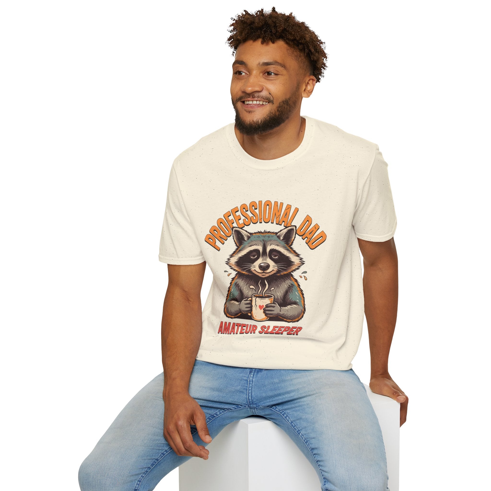 Dad T-Shirt — “Professional Dad, Amateur Sleeper” Raccoon Graphic Tee