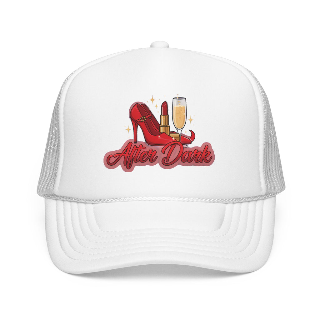 After Dark Trucker Hat — Red Heels & Champagne Foam Cap