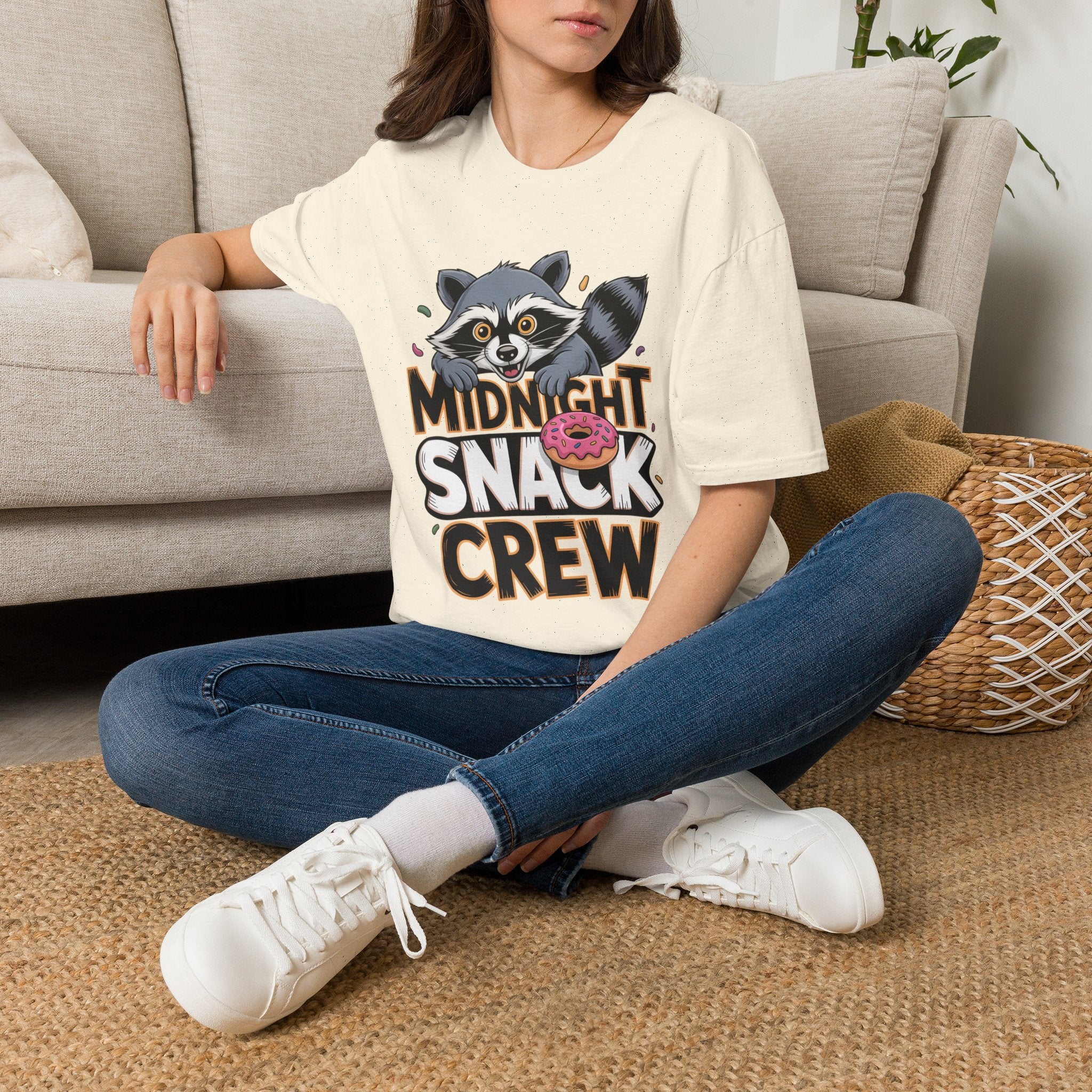 Midnight Snack Crew T-Shirt — Cute Raccoon Donut Tee