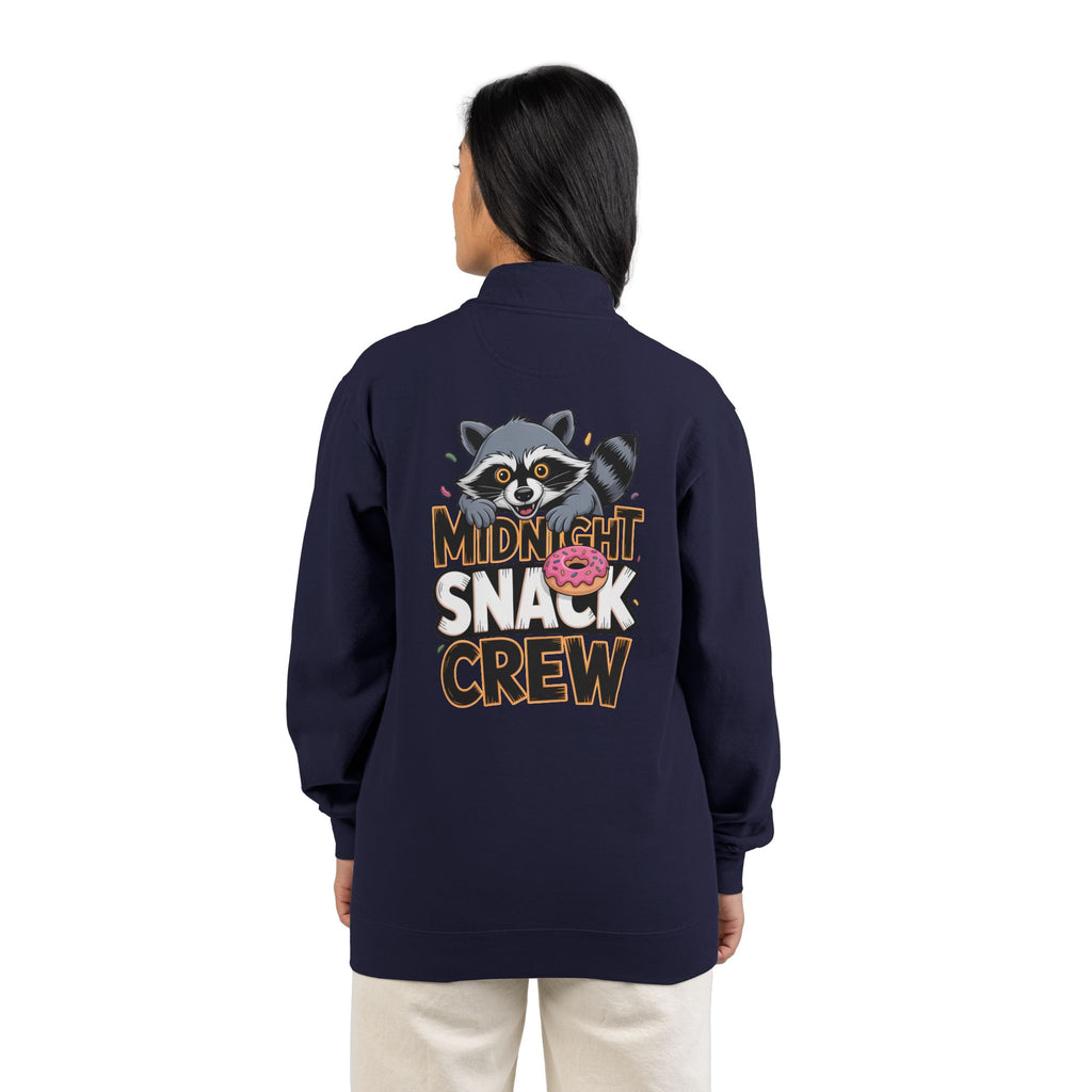 Quarter-Zip Sweatshirt — "Midnight Snack Crew" Raccoon Graphic