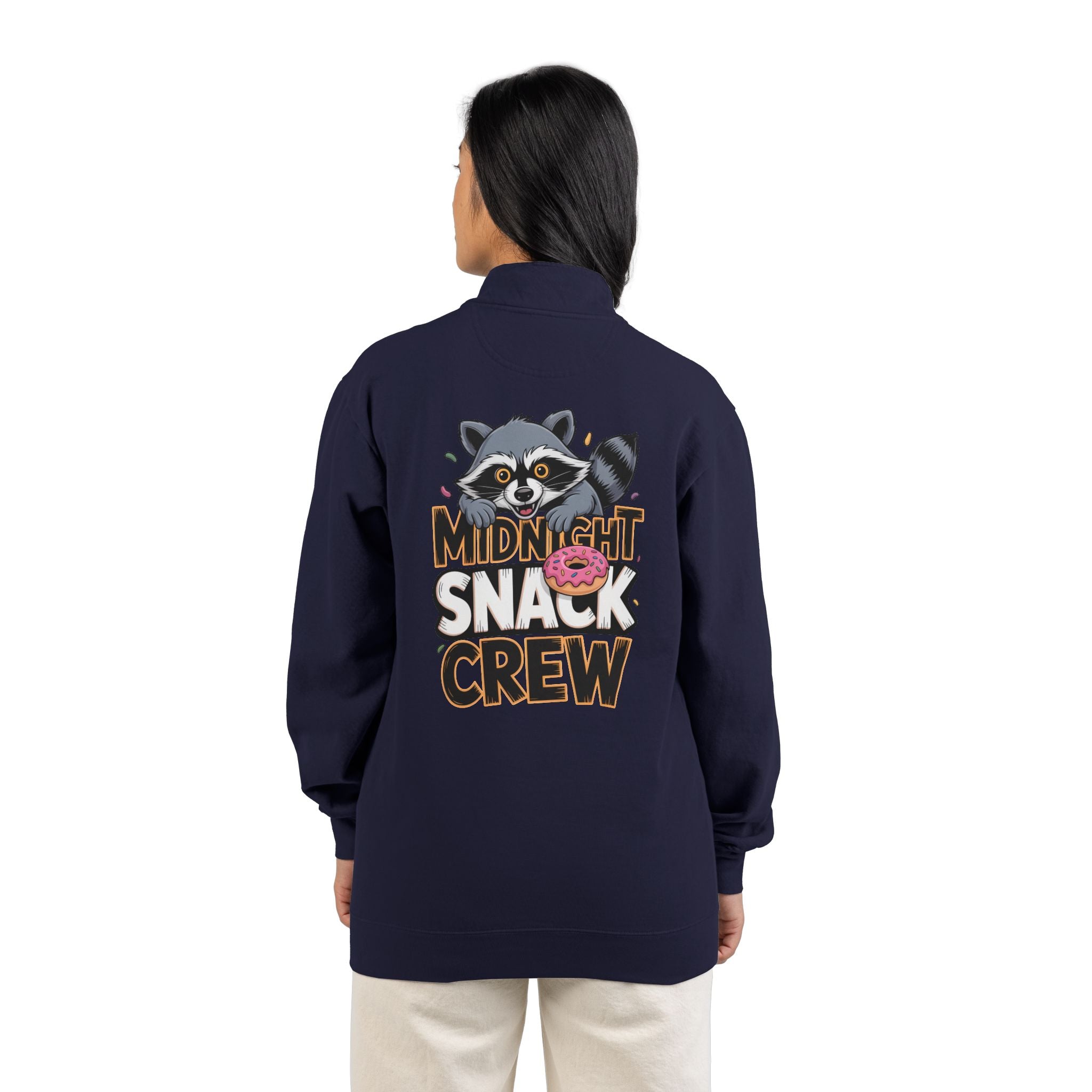 Quarter-Zip Sweatshirt — "Midnight Snack Crew" Raccoon Graphic