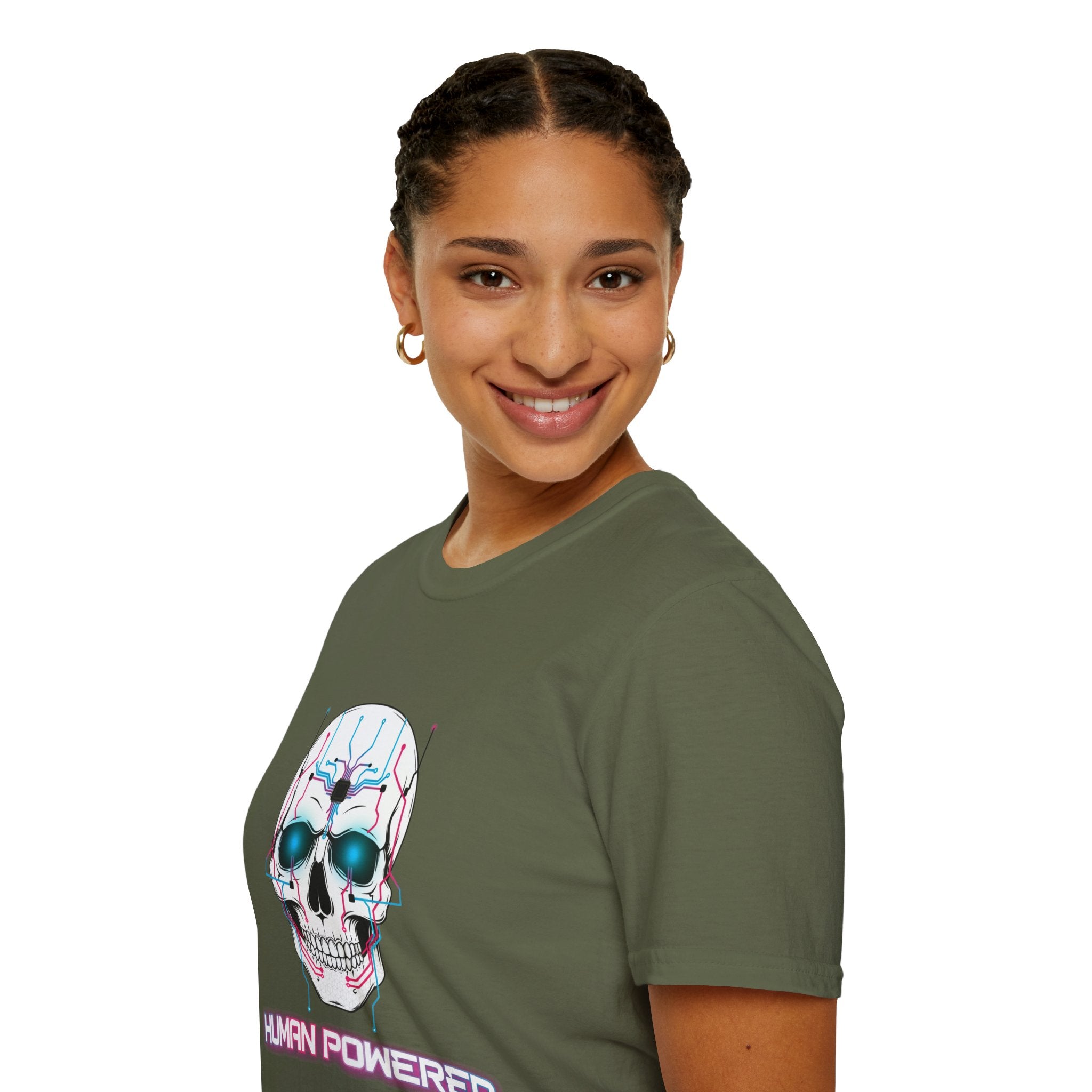 Cyber Skull T‑Shirt — 'Human Powered' Retro Futuristic Graphic Tee